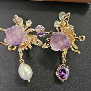 Elegant Gold and Purple Earrings
